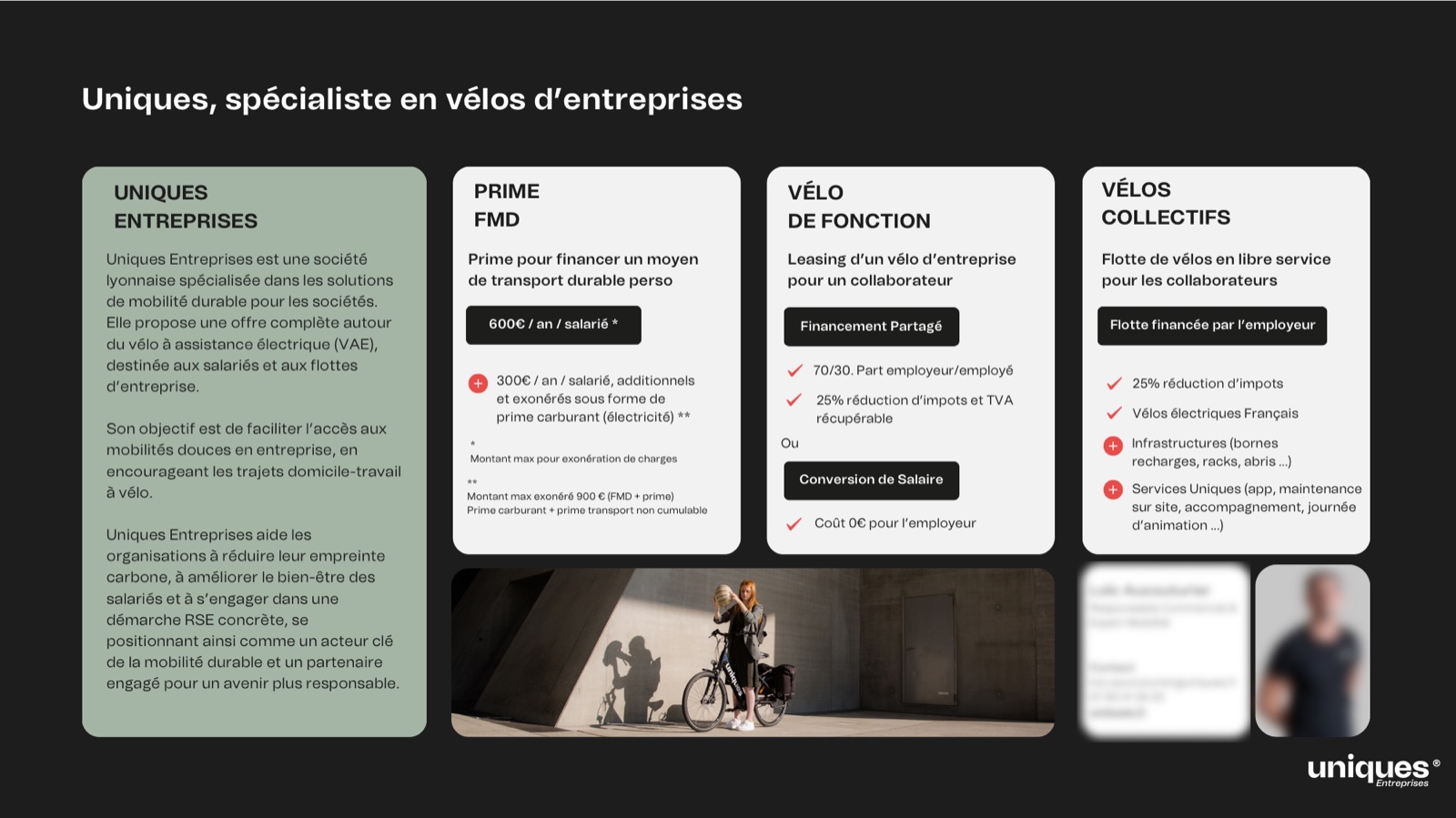 Présentation de l'offre Uniques Entreprises, vélos d'entreprise